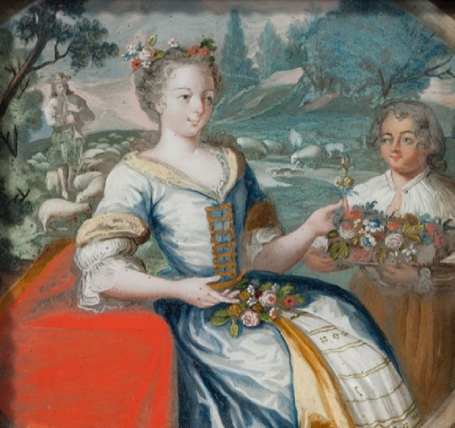 Historisches Gemälde mit zwei Damen vom Schloss Romont